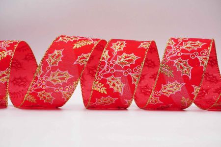 Metallic Holly Wired Ribbon_KF7037G-7_red